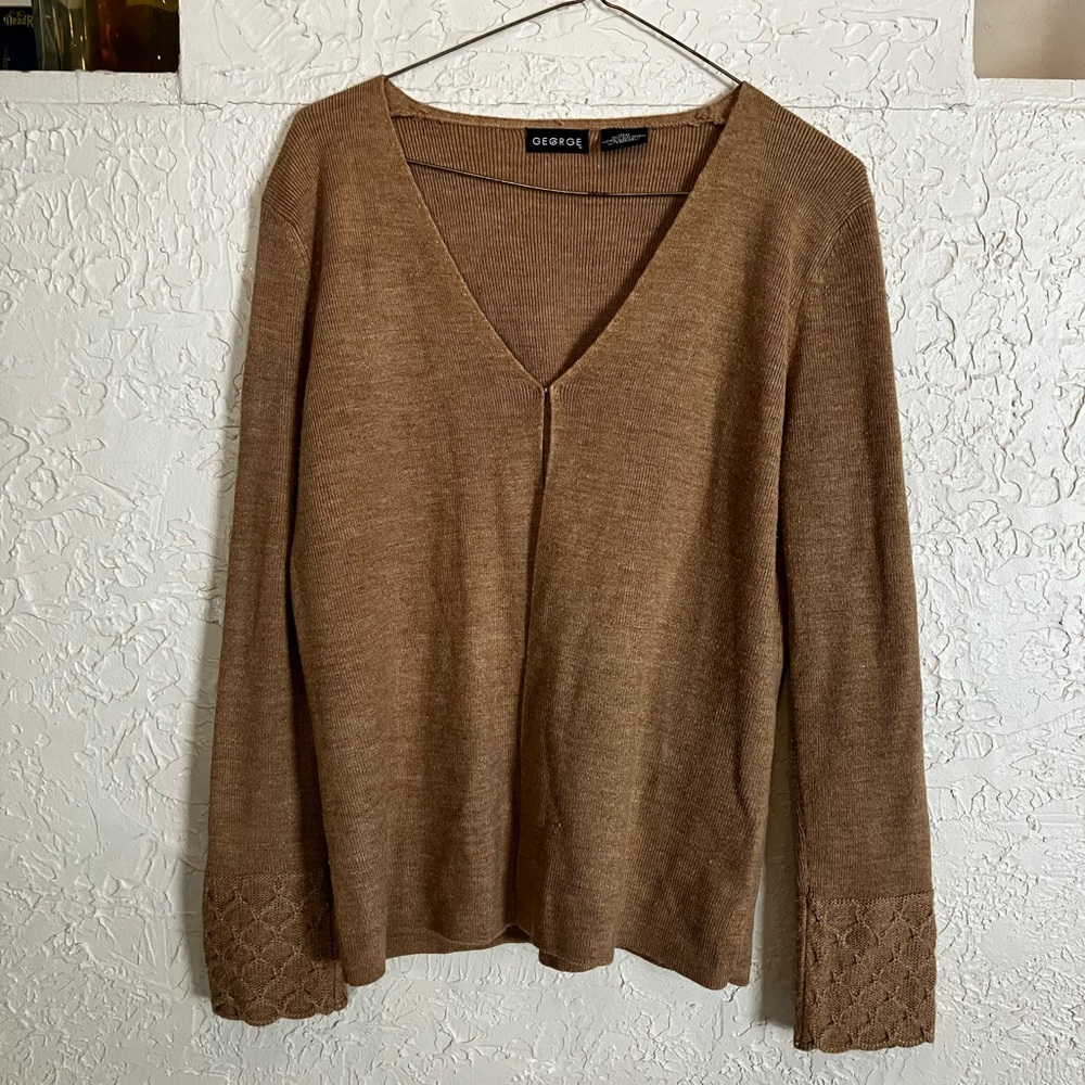 George Caramel Cardigan w/ scalloped cuffs and and hook and eye closure